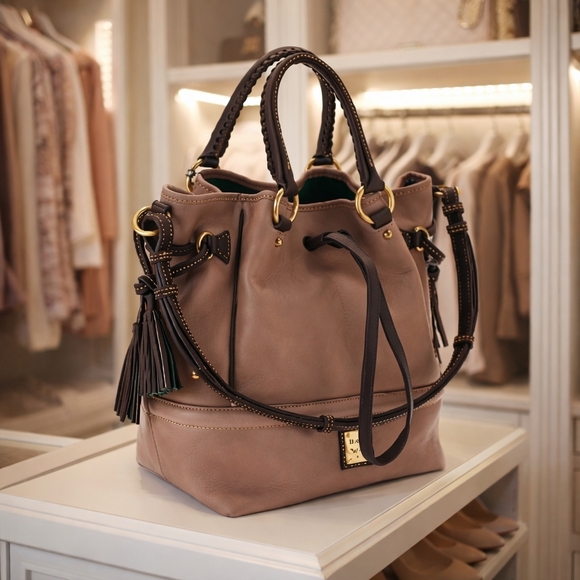 Dooney & Bourke Buckley Florentine Mushroom Brown Leather Shoulder Hand Bag Rare - Picture 4 of 14